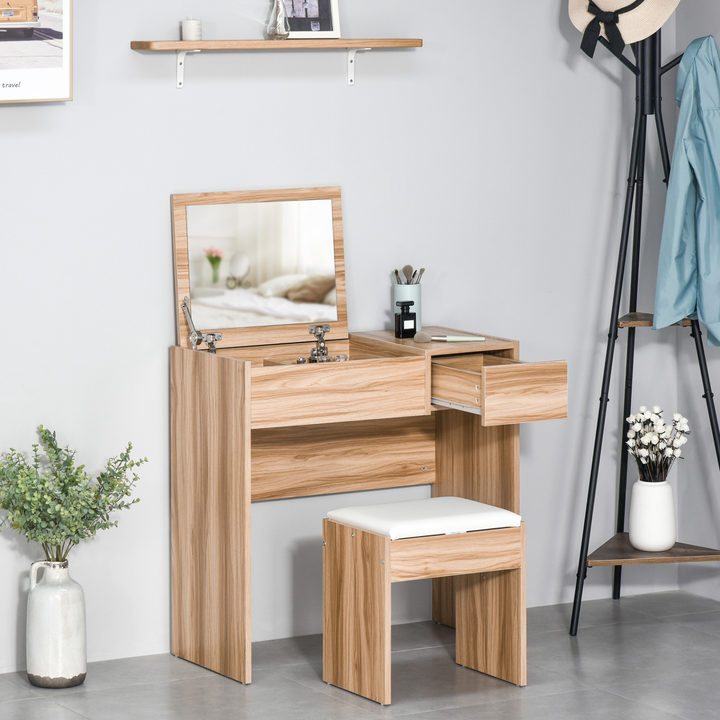 Wood Grain Dressing Table Set with Flip-up Mirror, Cushioned Stool, and Storage Drawer - Premium  from Home Treasures - Just £97.99! Shop now at Home Treasures