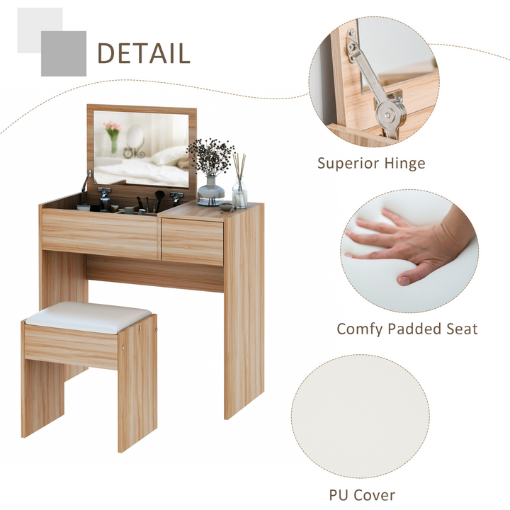 Wood Grain Dressing Table Set with Flip-up Mirror, Cushioned Stool, and Storage Drawer - Premium  from Home Treasures - Just £97.99! Shop now at Home Treasures