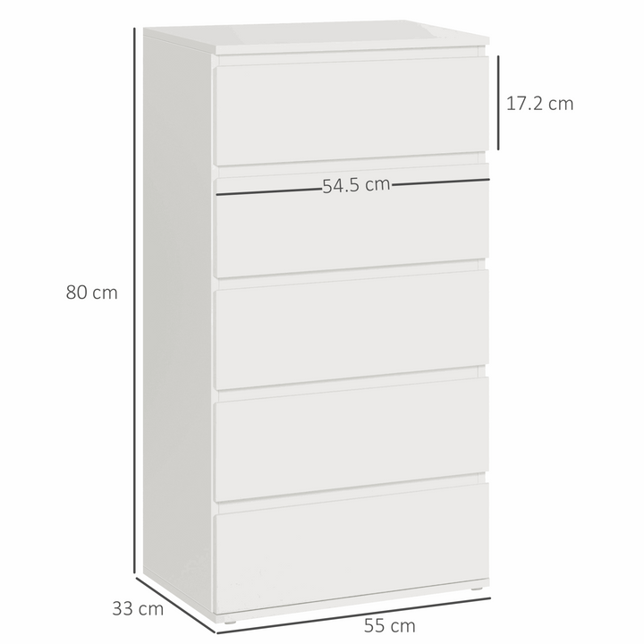 Stylish White Chest of Drawers - 5 Spacious Drawers, 100 x 55 x 33cm - Perfect for Modern Bedrooms - Premium  from Home Treasures - Just £141.99! Shop now at Home Treasures