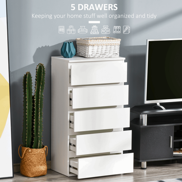 Stylish White Chest of Drawers - 5 Spacious Drawers, 100 x 55 x 33cm - Perfect for Modern Bedrooms - Premium  from Home Treasures - Just £141.99! Shop now at Home Treasures