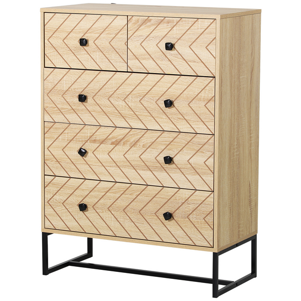 Elegant 5 Drawer Chest Sideboard Cabinet with Modern Zigzag Design - Sturdy & Safe for Bedroom or Home - Premium  from Home Treasures - Just £186.99! Shop now at Home Treasures