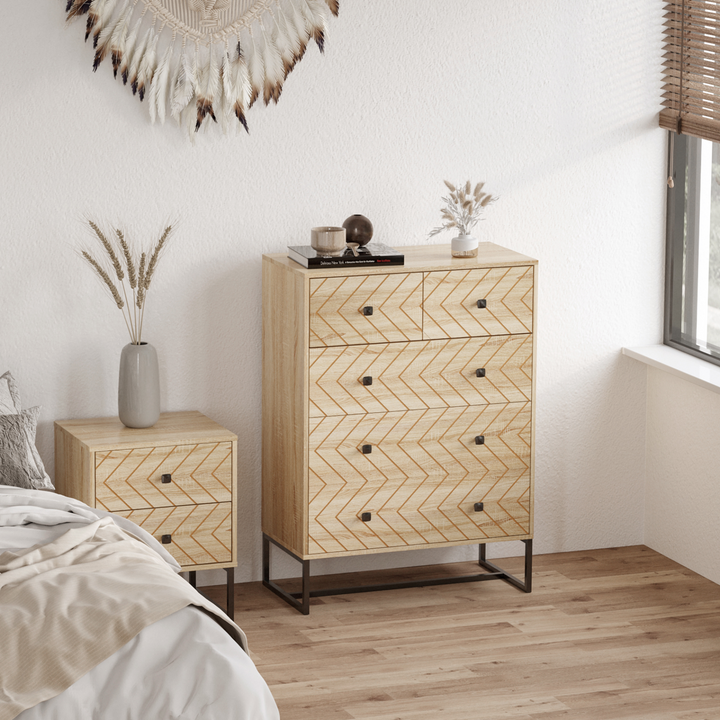 Elegant 5 Drawer Chest Sideboard Cabinet with Modern Zigzag Design - Sturdy & Safe for Bedroom or Home - Premium  from Home Treasures - Just £186.99! Shop now at Home Treasures