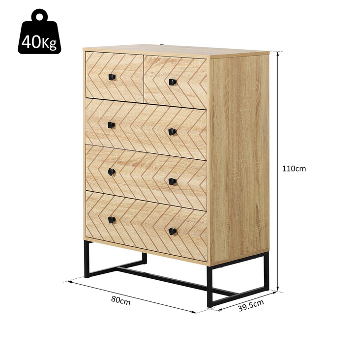 Elegant 5 Drawer Chest Sideboard Cabinet with Modern Zigzag Design - Sturdy & Safe for Bedroom or Home - Premium  from Home Treasures - Just £186.99! Shop now at Home Treasures