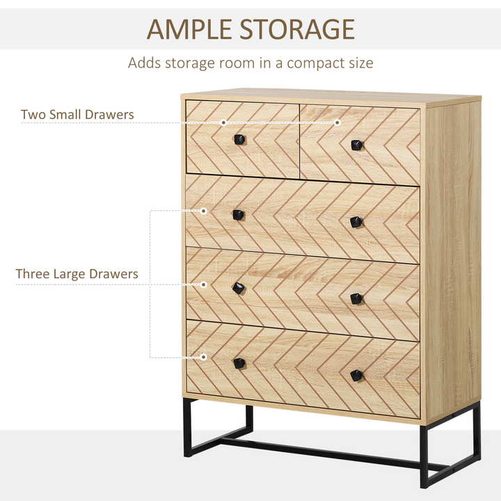 Elegant 5 Drawer Chest Sideboard Cabinet with Modern Zigzag Design - Sturdy & Safe for Bedroom or Home - Premium  from Home Treasures - Just £186.99! Shop now at Home Treasures