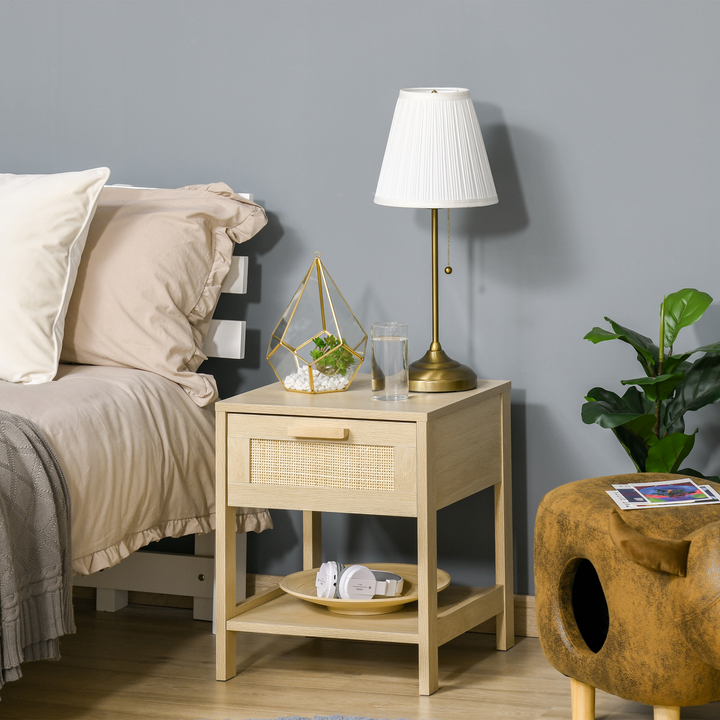 Elegant Nightstand with Rattan Drawer & Storage Shelf - Perfect Bedside End Table - Premium  from Home Treasures - Just £45.99! Shop now at Home Treasures