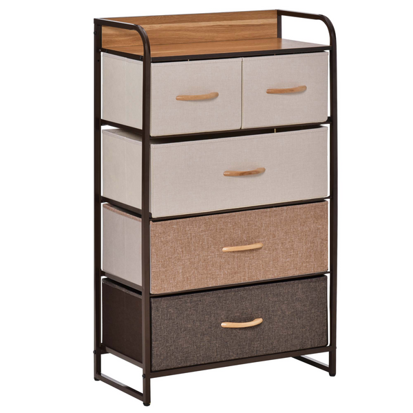 5-Drawer Dresser Tower with Steel Frame & Wooden Top - Large Capacity, Foldable Fabric Drawers, Anti-Toppling Design for Bedroom, Hallway & Closets - Premium  from Home Treasures - Just £79.99! Shop now at Home Treasures