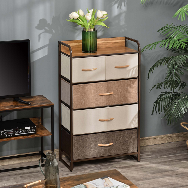 5-Drawer Dresser Tower with Steel Frame & Wooden Top - Large Capacity, Foldable Fabric Drawers, Anti-Toppling Design for Bedroom, Hallway & Closets - Premium  from Home Treasures - Just £79.99! Shop now at Home Treasures