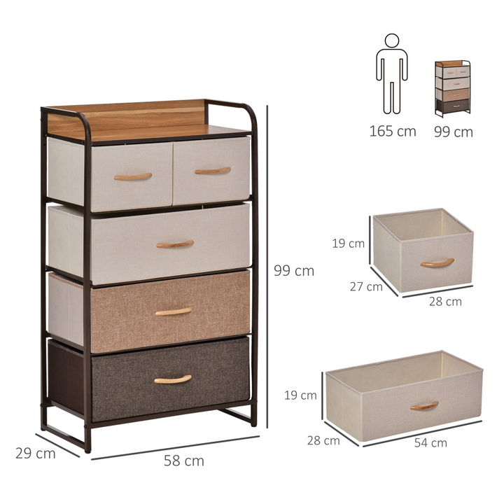 5-Drawer Dresser Tower with Steel Frame & Wooden Top - Large Capacity, Foldable Fabric Drawers, Anti-Toppling Design for Bedroom, Hallway & Closets - Premium  from Home Treasures - Just £79.99! Shop now at Home Treasures