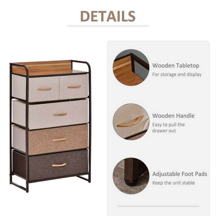 5-Drawer Dresser Tower with Steel Frame & Wooden Top - Large Capacity, Foldable Fabric Drawers, Anti-Toppling Design for Bedroom, Hallway & Closets - Premium  from Home Treasures - Just £79.99! Shop now at Home Treasures