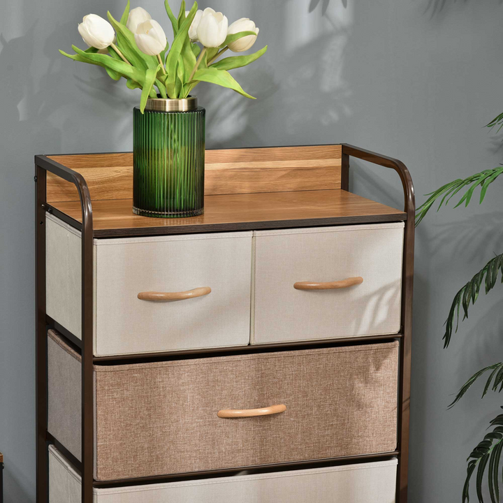 5-Drawer Dresser Tower with Steel Frame & Wooden Top - Large Capacity, Foldable Fabric Drawers, Anti-Toppling Design for Bedroom, Hallway & Closets - Premium  from Home Treasures - Just £79.99! Shop now at Home Treasures