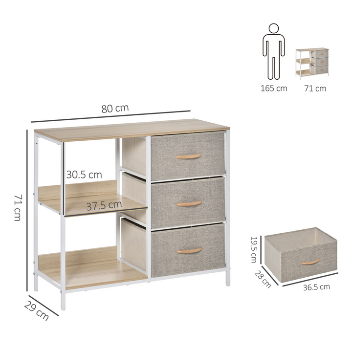 Beige Storage Cabinet with 3 Fabric Drawers & 2 Display Shelves for Living Room, Bedroom, Hallway - Premium  from Home Treasures - Just £70.99! Shop now at Home Treasures