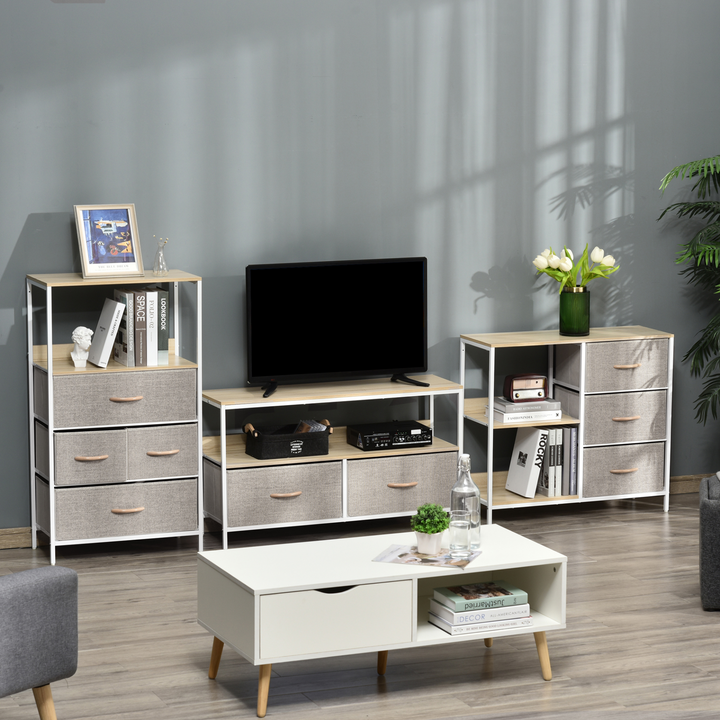 Beige Storage Cabinet with 3 Fabric Drawers & 2 Display Shelves for Living Room, Bedroom, Hallway - Premium  from Home Treasures - Just £70.99! Shop now at Home Treasures