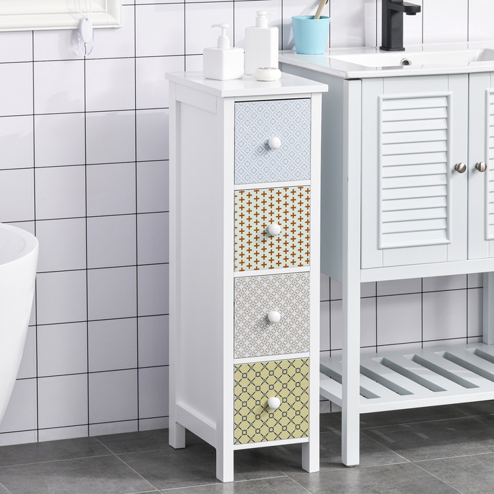 Tallboy/Toilet Tissue Cabinet (White & Patterned) 25 x 34 x 86.5cm - Premium  from Home Treasures - Just £66.99! Shop now at Home Treasures