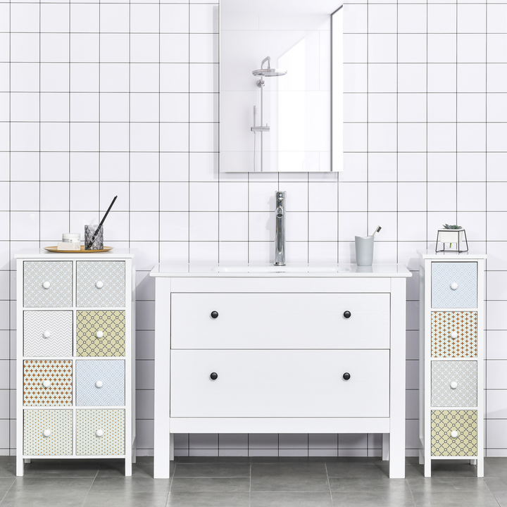 Stylish Tallboy Cabinet - White & Patterned, 4 Drawers, Space-Saving, Durable MDF, Anti-Tip Safety, 25 x 34 x 86.5cm - Premium  from Home Treasures - Just £63.99! Shop now at Home Treasures