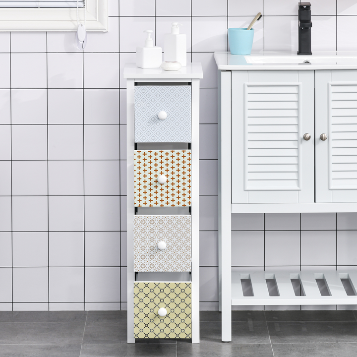 Stylish Tallboy Toilet Tissue Cabinet - White & Patterned, 4 Drawers, Space-Saving, Durable MDF, Anti-Tip Safety, 25 x 34 x 86.5cm - Premium  from Home Treasures - Just £63.99! Shop now at Home Treasures