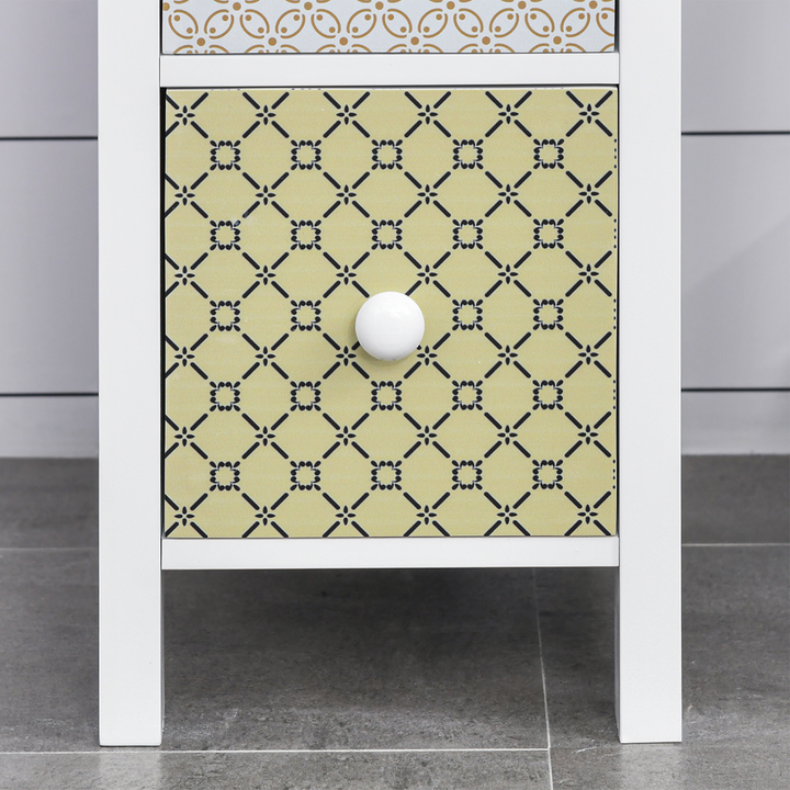 Stylish Tallboy Cabinet - White & Patterned, 4 Drawers, Space-Saving, Durable MDF, Anti-Tip Safety, 25 x 34 x 86.5cm - Premium  from Home Treasures - Just £63.99! Shop now at Home Treasures