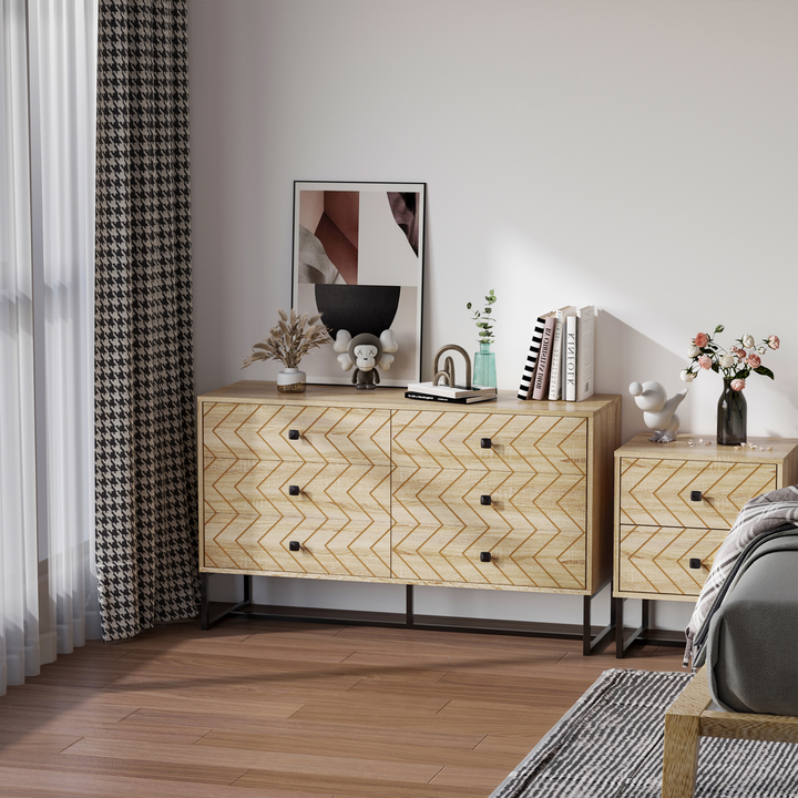 Stylish 6 Drawer Zigzag Chest - Sleek Storage Cabinet for Hallway, Bedroom, and Living Room - Durable Design with Anti-Tip Feature and Black Metal Handles, 71x120cm - Premium  from Home Treasures - Just £210.99! Shop now at Home Treasures