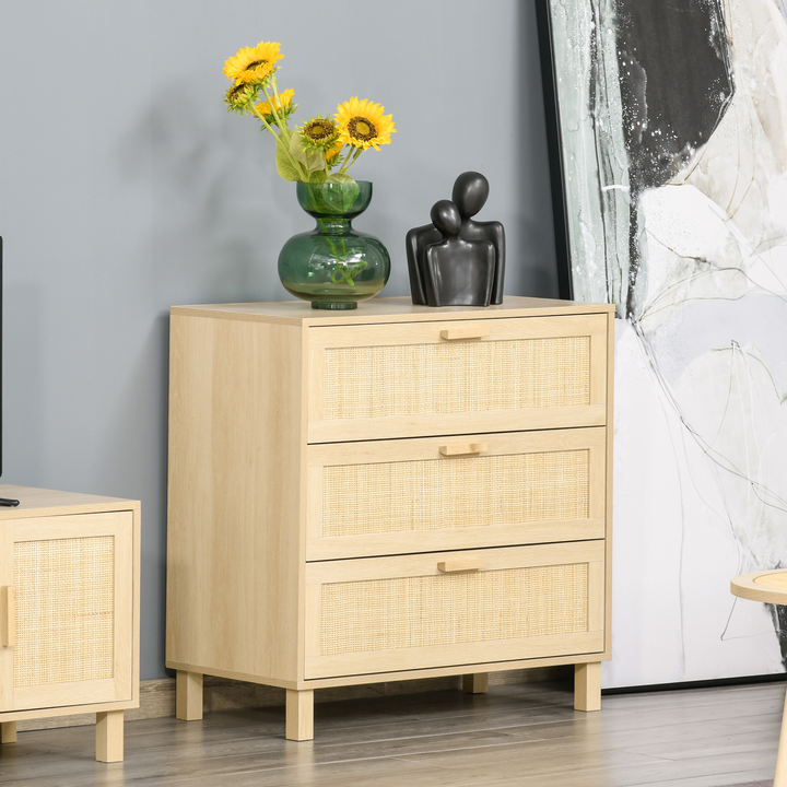 3-Drawer Rattan Design Chest of Drawers – Stylish Storage Cabinet for Bedroom, Living Room, Closet, and Hallway - Premium  from Home Treasures - Just £115.99! Shop now at Home Treasures