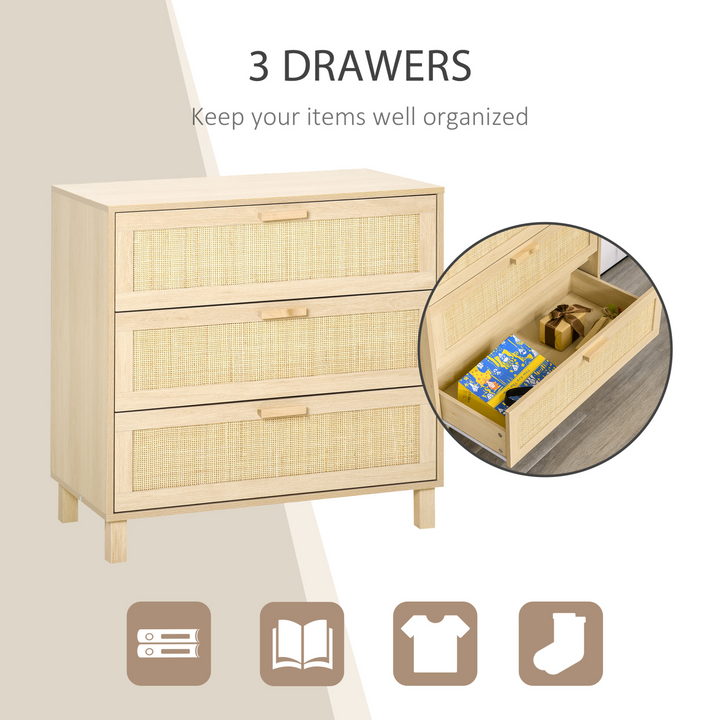 3-Drawer Rattan Design Chest of Drawers – Stylish Storage Cabinet for Bedroom, Living Room, Closet, and Hallway - Premium  from Home Treasures - Just £115.99! Shop now at Home Treasures