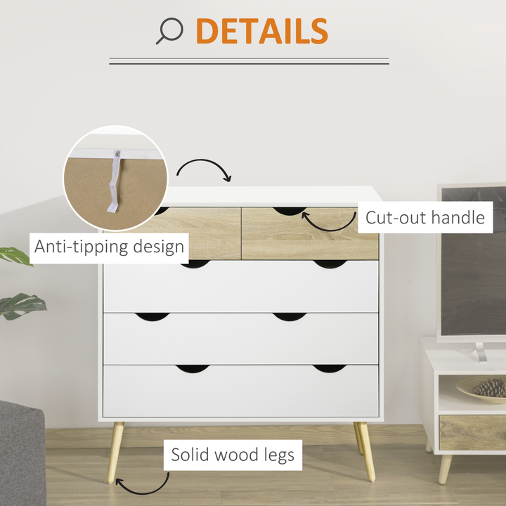 Scandinavian Style Chest of Drawers - White & Oak | 5 Drawers for Bedroom Storage - Premium  from Home Treasures - Just £186.99! Shop now at Home Treasures