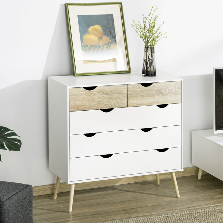 Scandinavian Style Chest of Drawers - White & Oak | 5 Drawers for Bedroom Storage - Premium  from Home Treasures - Just £186.99! Shop now at Home Treasures