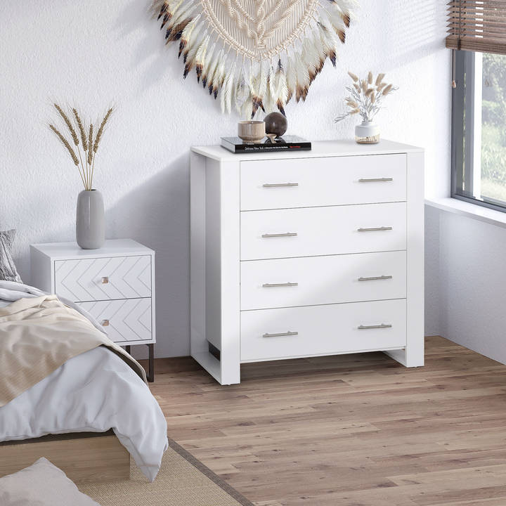 Elegant 4-Drawer Storage Cabinet for Bedroom & Living Room - White, Freestanding with Metal Handles - Premium  from Home Treasures - Just £141.99! Shop now at Home Treasures