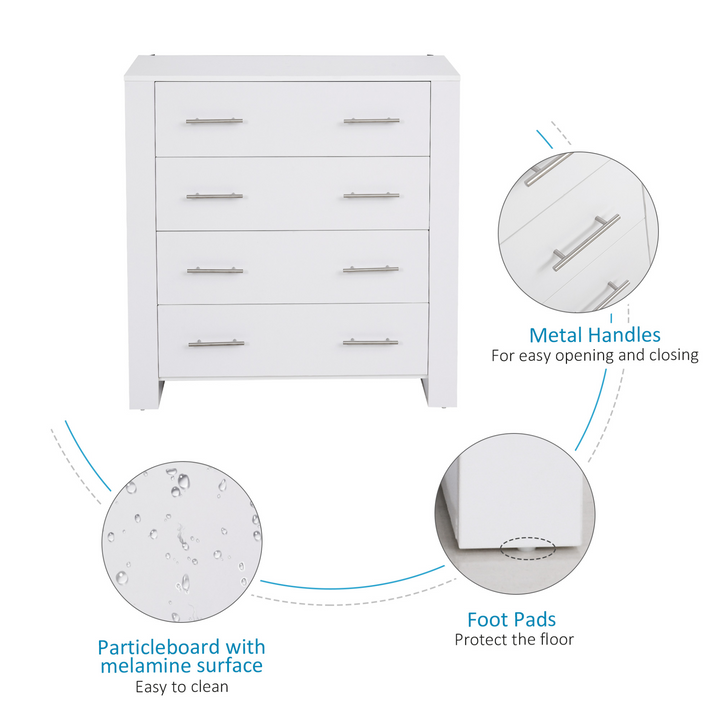 Elegant 4-Drawer Storage Cabinet for Bedroom & Living Room - White, Freestanding with Metal Handles - Premium  from Home Treasures - Just £141.99! Shop now at Home Treasures