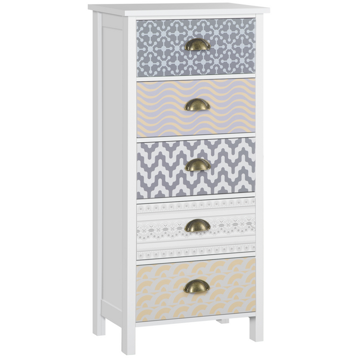 Stylish Multi-Coloured Tallboy Chest of Drawers with Metal Handles - 5 Spacious Storage Drawers - Premium  from Home Treasures - Just £121.99! Shop now at Home Treasures