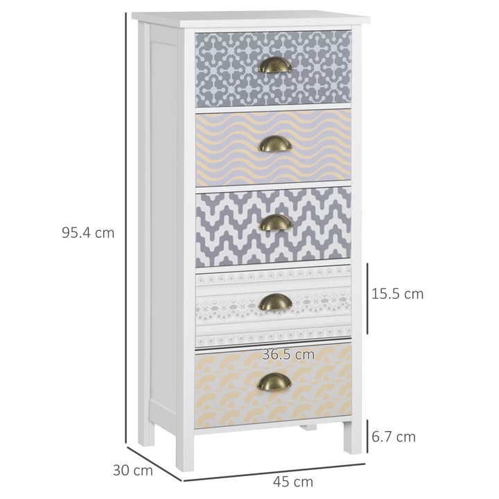 Stylish Multi-Coloured Tallboy Chest of Drawers with Metal Handles - 5 Spacious Storage Drawers - Premium  from Home Treasures - Just £121.99! Shop now at Home Treasures