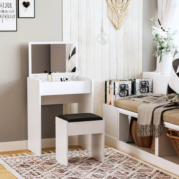 Elegant White Dressing Table Set with Flip-up Mirror and Padded Stool – Multi-purpose Vanity Desk - Premium  from Home Treasures - Just £88.99! Shop now at Home Treasures