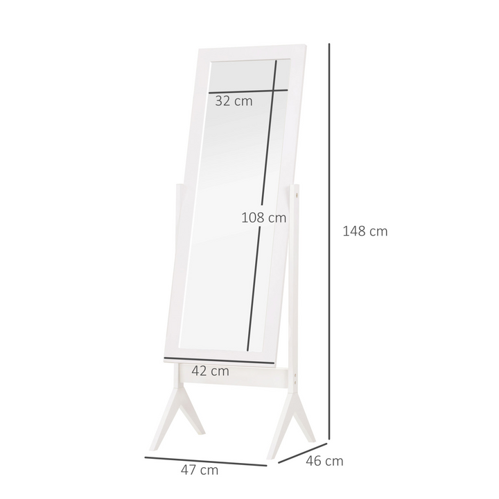 Freestanding Full-Length Dressing Mirror, Adjustable Angle, 148x47cm, White - Perfect for Bedroom, Bathroom, Hallway - Premium  from Home Treasures - Just £76.99! Shop now at Home Treasures