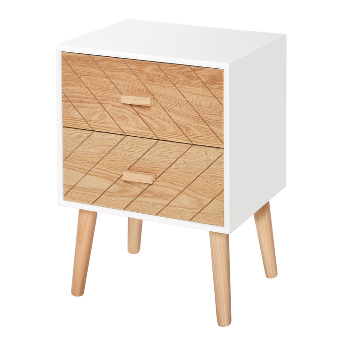 2 Drawers Bedside Table with Pine Legs - Elegant Scandinavian Design, Oak Finish - Premium  from Home Treasures - Just £71.99! Shop now at Home Treasures