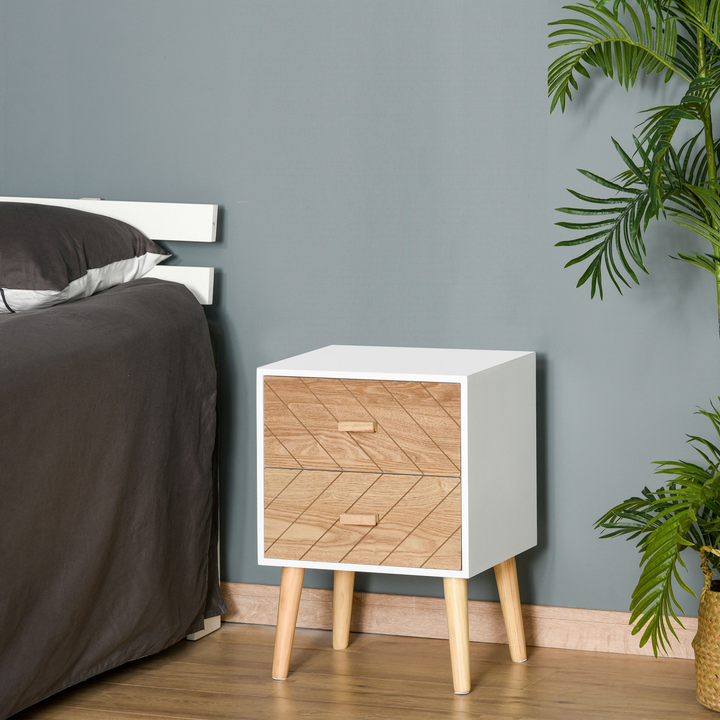 2 Drawers Bedside Table with Pine Legs - Elegant Scandinavian Design, Oak Finish - Premium  from Home Treasures - Just £71.99! Shop now at Home Treasures