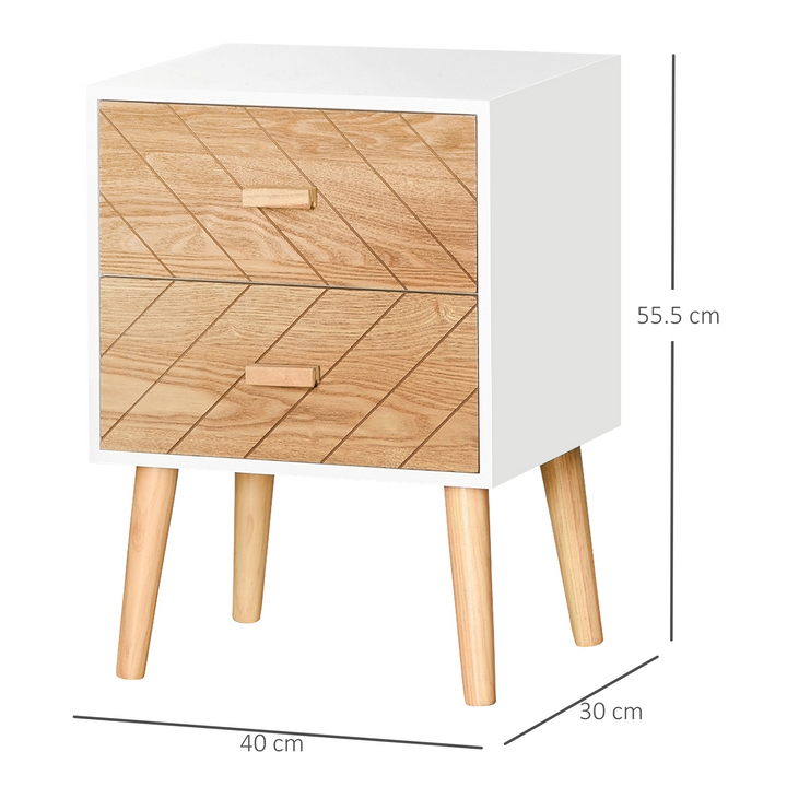 2 Drawers Bedside Table with Pine Legs - Elegant Scandinavian Design, Oak Finish - Premium  from Home Treasures - Just £71.99! Shop now at Home Treasures