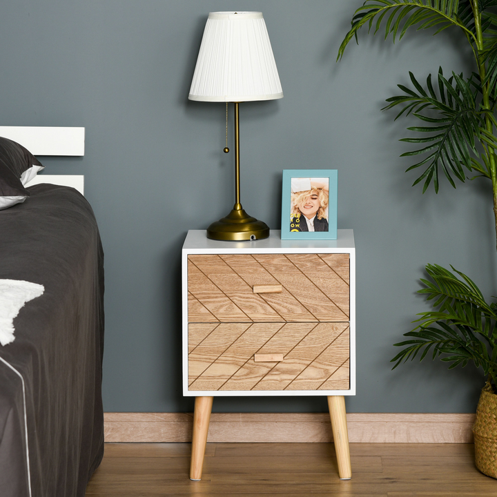 2 Drawers Bedside Table with Pine Legs - Elegant Scandinavian Design, Oak Finish - Premium  from Home Treasures - Just £71.99! Shop now at Home Treasures