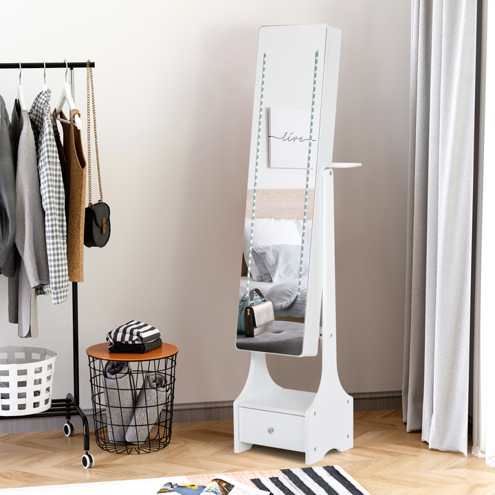 Freestanding Jewellery Cabinet with LED Lights, Full-Length Mirror, and Ample Storage - White - Premium  from Home Treasures - Just £146.99! Shop now at Home Treasures