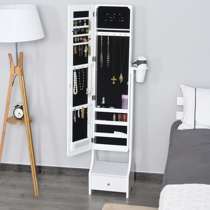 Freestanding Jewellery Cabinet with LED Lights, Full-Length Mirror, and Ample Storage - White - Premium  from Home Treasures - Just £146.99! Shop now at Home Treasures