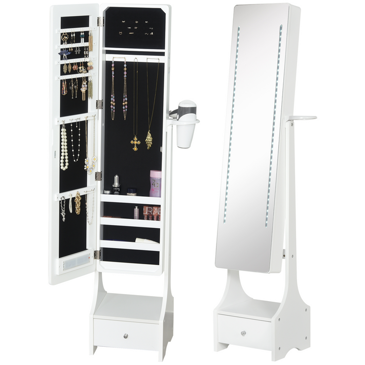 Freestanding Jewellery Cabinet with LED Lights, Full-Length Mirror, and Ample Storage - White - Premium  from Home Treasures - Just £146.99! Shop now at Home Treasures