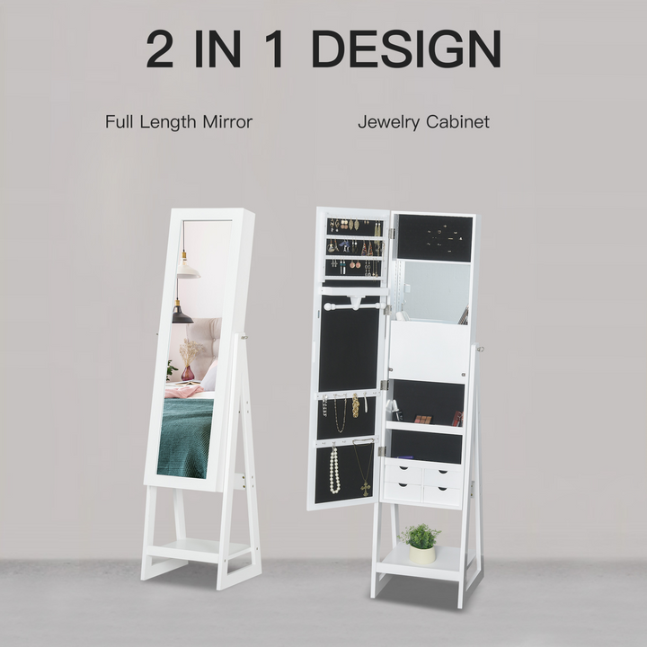 LED Light Jewelry Cabinet Armoire with Full-Length Mirror, Adjustable Shelves, and Drawers - White - Premium  from Home Treasures - Just £138.99! Shop now at Home Treasures