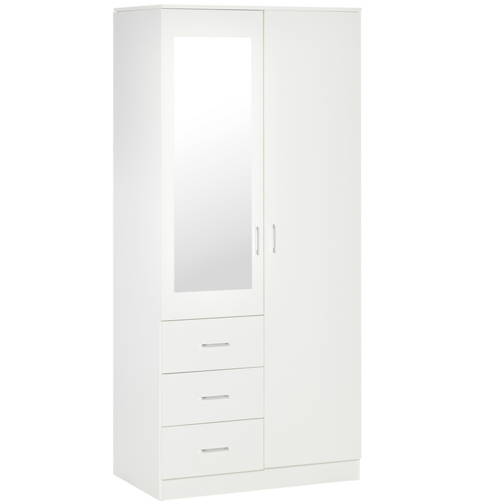 Modern Mirror Wardrobe 180cm – Sleek White 2 Door Storage with Adjustable Shelves, Hanging Rail & 3 Drawers - Premium  from Home Treasures - Just £271.99! Shop now at Home Treasures