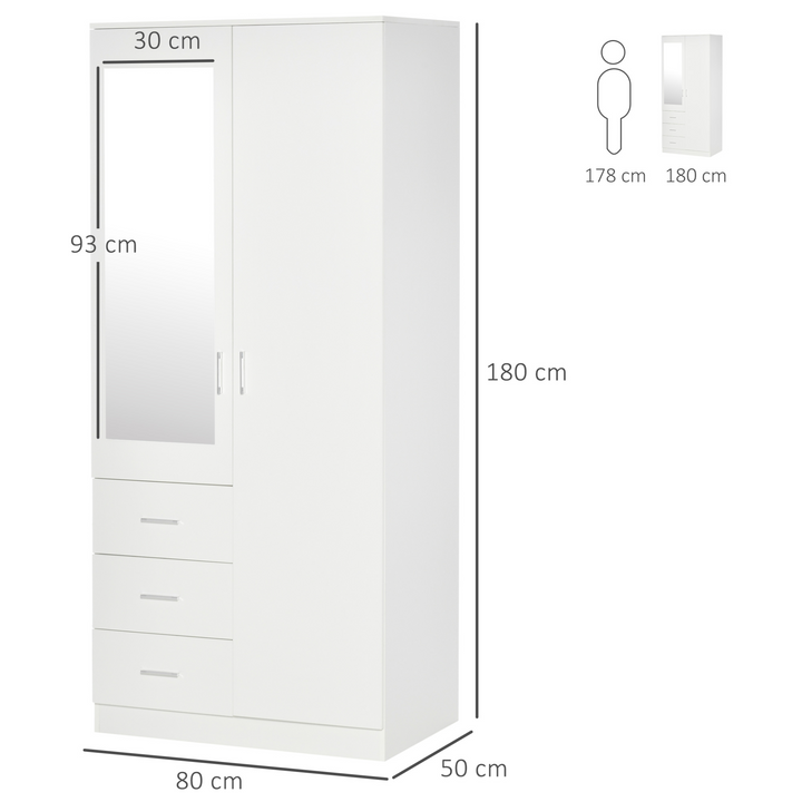 Modern Mirror Wardrobe 180cm – Sleek White 2 Door Storage with Adjustable Shelves, Hanging Rail & 3 Drawers - Premium  from Home Treasures - Just £271.99! Shop now at Home Treasures