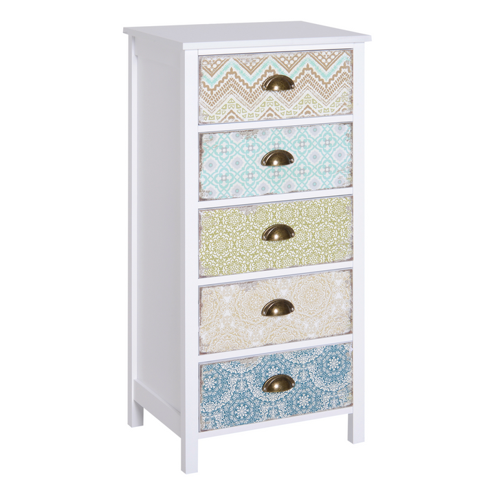 Vintage Look Bedside Cabinet with 5 Drawers | Stylish Storage Chest Organizer Unit - Premium  from Home Treasures - Just £91.99! Shop now at Home Treasures