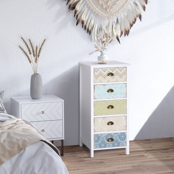 Vintage Look Bedside Cabinet with 5 Drawers | Stylish Storage Chest Organizer Unit - Premium  from Home Treasures - Just £91.99! Shop now at Home Treasures