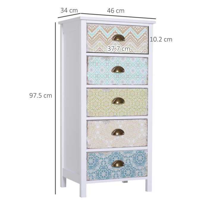 Vintage Look Bedside Cabinet with 5 Drawers | Stylish Storage Chest Organizer Unit - Premium  from Home Treasures - Just £91.99! Shop now at Home Treasures