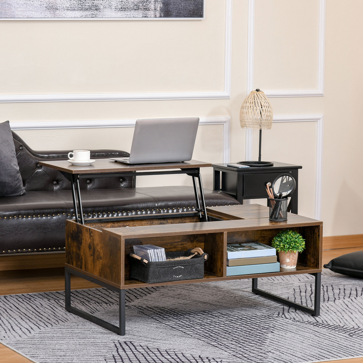 Extendable Lift Top Coffee Table with Hidden Storage Compartment, Durable Metal Frame, Smooth Particle Board Surface, Brown - Premium  from Home Treasures - Just £161.99! Shop now at Home Treasures