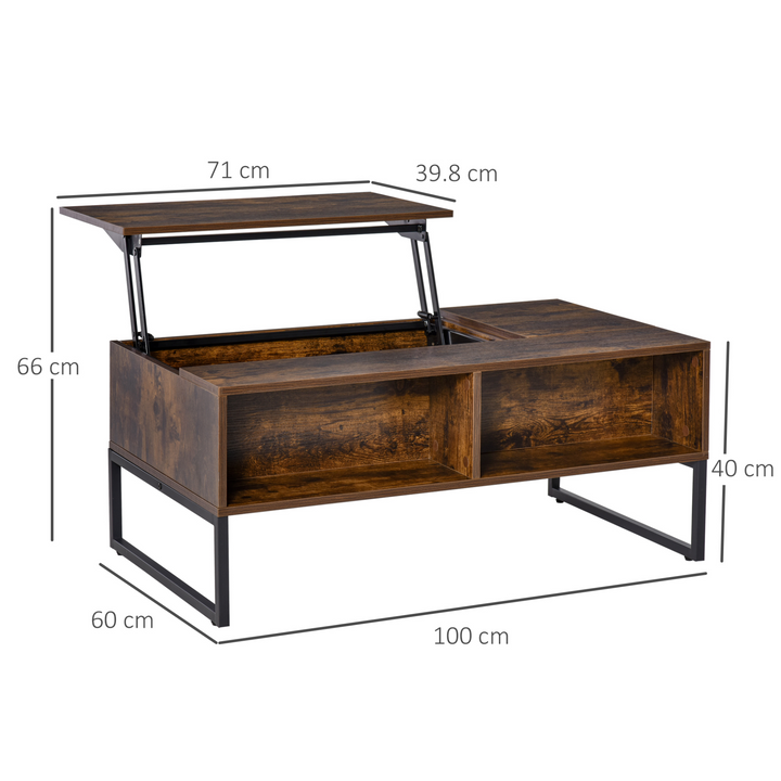 Extendable Lift Top Coffee Table with Hidden Storage Compartment, Durable Metal Frame, Smooth Particle Board Surface, Brown - Premium  from Home Treasures - Just £161.99! Shop now at Home Treasures