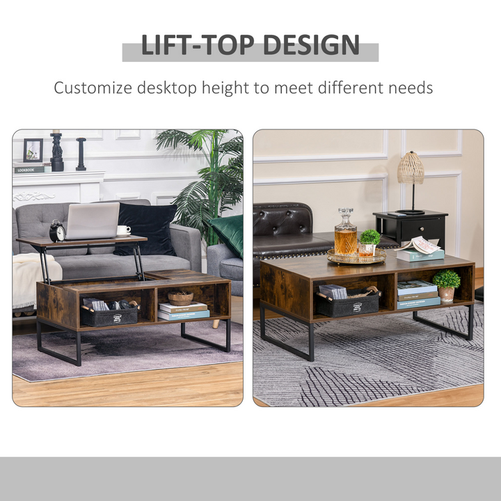 Extendable Lift Top Coffee Table with Hidden Storage Compartment, Durable Metal Frame, Smooth Particle Board Surface, Brown - Premium  from Home Treasures - Just £161.99! Shop now at Home Treasures