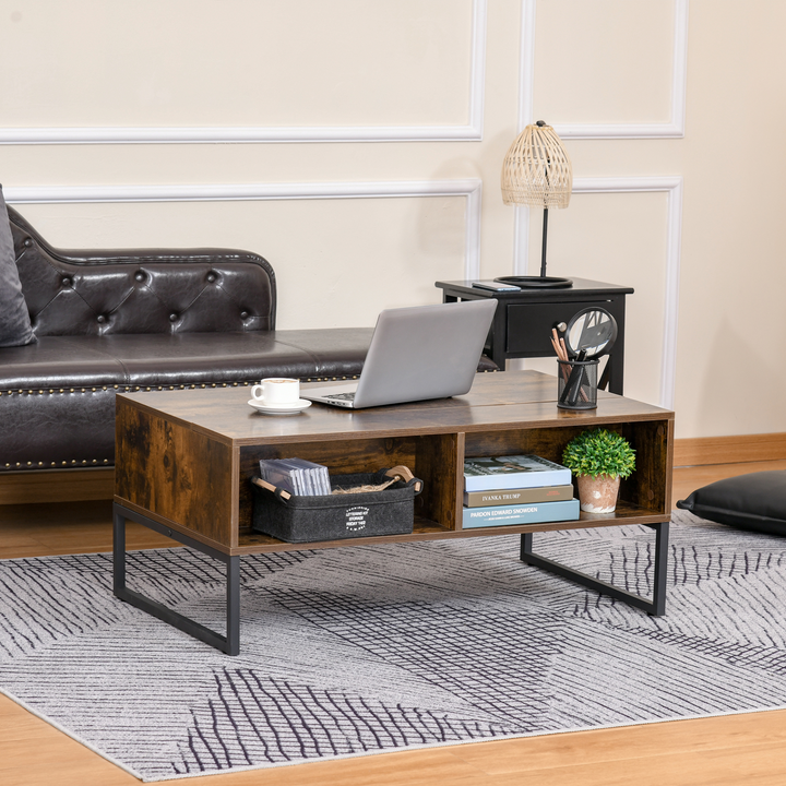 Extendable Lift Top Coffee Table with Hidden Storage Compartment, Durable Metal Frame, Smooth Particle Board Surface, Brown - Premium  from Home Treasures - Just £161.99! Shop now at Home Treasures