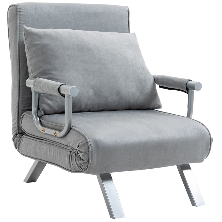 Modern Light Grey 2-In-1 Single Sofa Bed Sleeper - Foldable Portable Armchair Bed Chair with Pillow for Living Room & Bedroom - Premium  from Home Treasures - Just £192.99! Shop now at Home Treasures