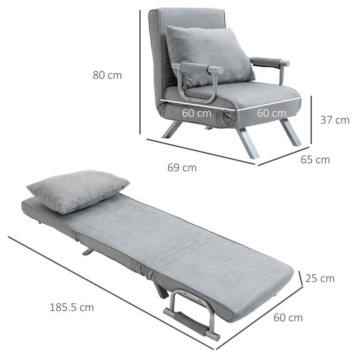 Modern Light Grey 2-In-1 Single Sofa Bed Sleeper - Foldable Portable Armchair Bed Chair with Pillow for Living Room & Bedroom - Premium  from Home Treasures - Just £192.99! Shop now at Home Treasures